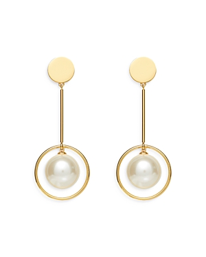 Shop Lele Sadoughi Pendulum Linear Imitation Pearl Drop Earrings In 14k Gold Plated In Gold/white