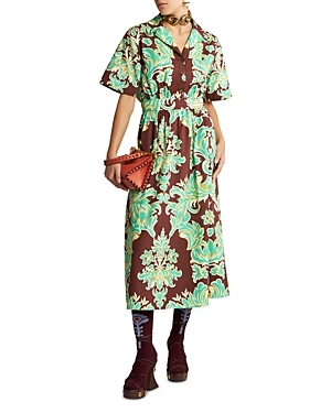 Etro Venus-print Cotton Shirtdress In Dark Brown