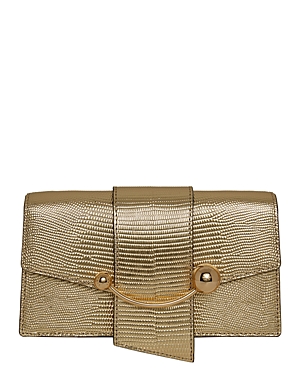 Shop Strathberry Crescent Snake Embossed Leather Shoulder Bag In Light Gold/gold
