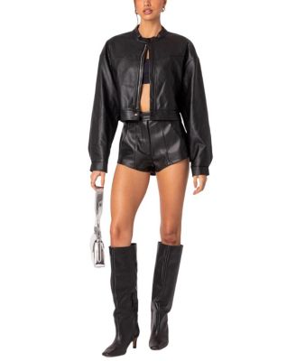 Edikted Ramona High Rise Faux Leather Micro Shorts