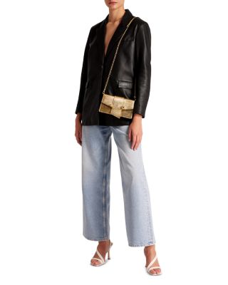 Crescent Snake Embossed Leather Shoulder Bag