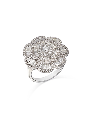 Shop Bloomingdale's Diamond Round & Baguette Flower Ring In 14k White Gold, 1.50 Ct. T.w.