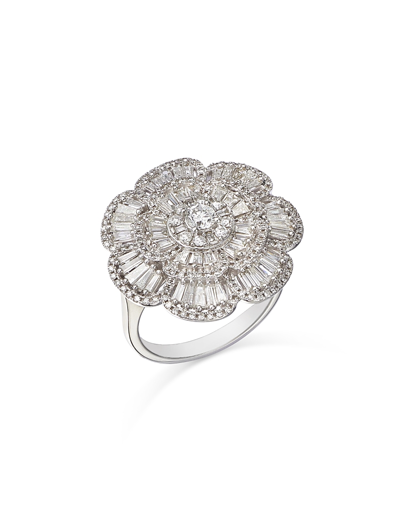 Bloomingdale's Fine Collection Diamond Round & Baguette Flower Ring in 14K White Gold, 1.50 tcw
