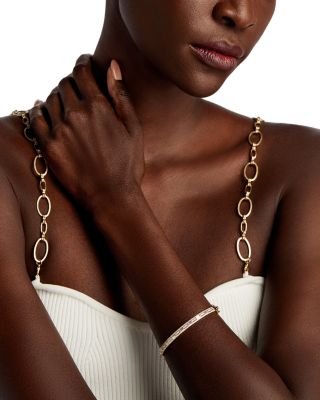 Diamond Round & Baguette Bangle Bracelet in 14K Yellow Gold, 1.0 tcw 