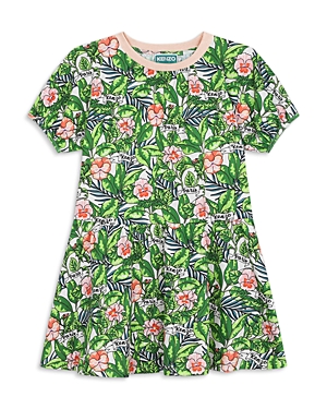 Shop Kenzo Girls' Logo Floral Print Tee Dress - Little Kid, Big Kid In Mint Green