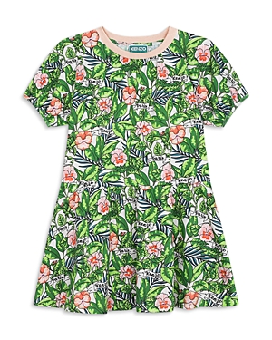 Kenzo Floral-print Cotton Dress In Mint Green