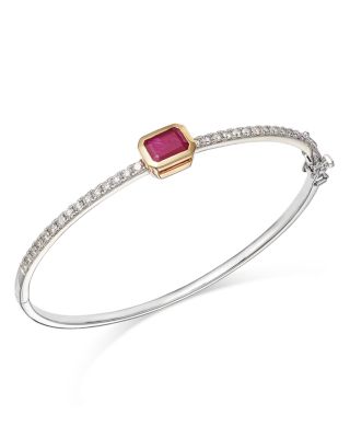 Bloomingdale's Fine Collection Ruby & Diamond Station Bangle Bracelet in 14K Yellow & White Gold