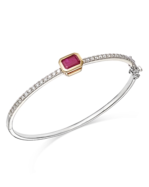 Bloomingdale's Ruby & Diamond Station Bangle Bracelet In 14k Yellow & White Gold In Ruby/white
