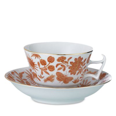 Mottahedeh - Sacred Bird & Butterfly Orange Teacup and Saucer