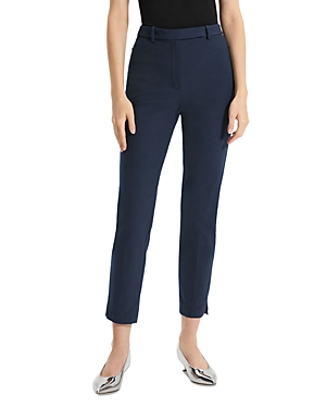 Theory Bistretch High-waist Tapered Crop Pants In Nocturnal Navy