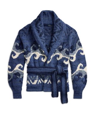 Ralph Lauren Intarsia Wave Motif Belted Cardigan