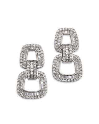 Bloomingdale's Fine Collection - Diamond Round & Baguette Geometric Drop Earrings in 14K White Gold, 4.25 tcw