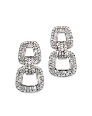 Bloomingdale's Diamond Round & Baguette Geometric Drop Earrings in 14K White Gold, 4.25 ct. t.w.