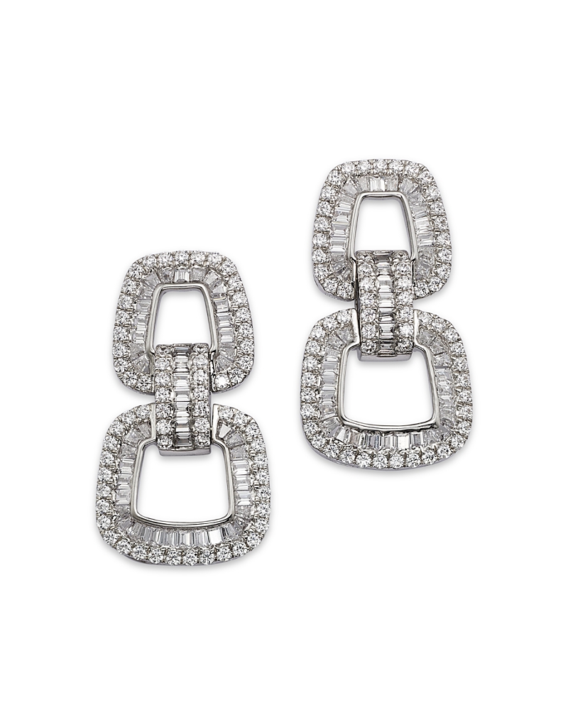 Bloomingdale's Fine Collection Diamond Round & Baguette Geometric Drop Earrings in 14K White Gold, 4.25 tcw