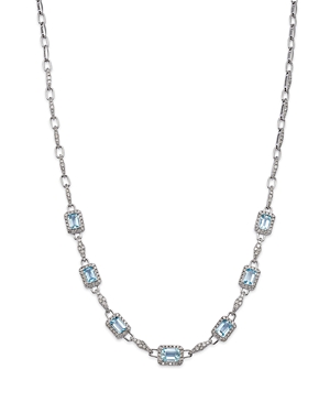 Aquamarine & Diamond Collar Necklace in 14K White Gold, 18