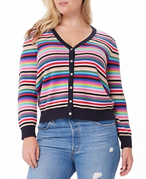 Shop Minnie Rose Cotton Weekend Stripe Cardigan In Multi Stripe