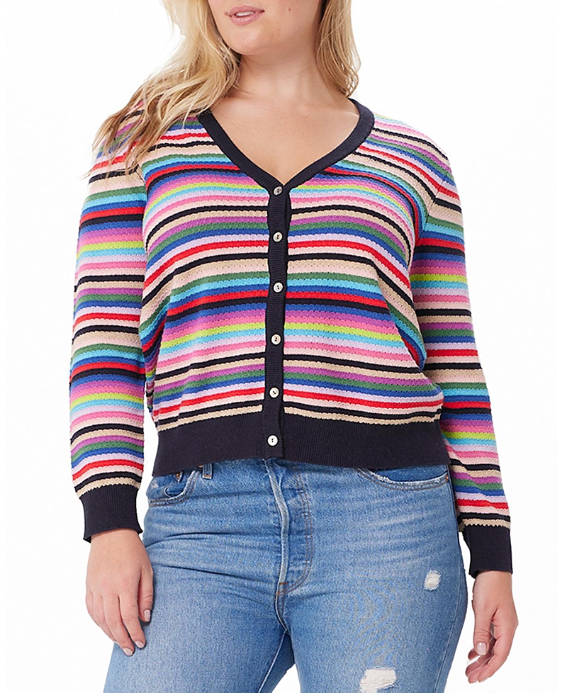 Minnie Rose Plus Size Cotton Weekend Stripe Cardigan