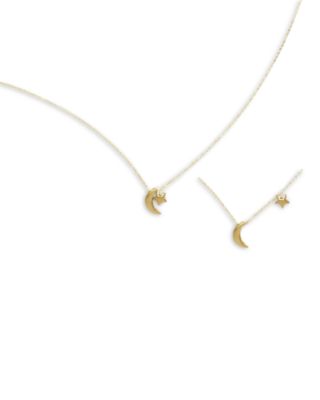 Moon & Meadow - 14K Yellow Gold Crescent Moon & Star Pendant Necklace, 18"