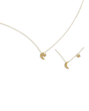 14K Yellow Gold Crescent Moon & Star Pendant Necklace, 18