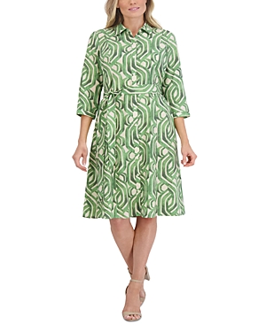 Shop Foxcroft Fiona Watercolor Braid Print Shirtdress In Green Multi