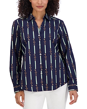 Shop Foxcroft Mary Keychain Stripe Shirt In Navy Multi