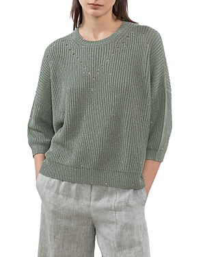 Shop Peserico Embellished Open Knit Sweater In Lagoon Green