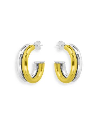 Aqua Double Tube Hoop Earrings in 18K Gold Plated Sterling Silver - Exclusive