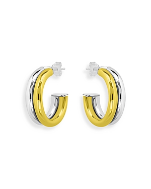 Shop Aqua Double Tube Hoop Earrings In 18k Gold Plated Sterling Silver - 100% Exclusive In Gold/silver