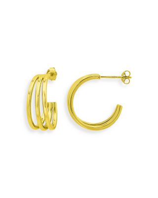 Aqua Graduated Three Row Hoop Earrings in 18K Gold Plated Sterling Silver - Exclusive