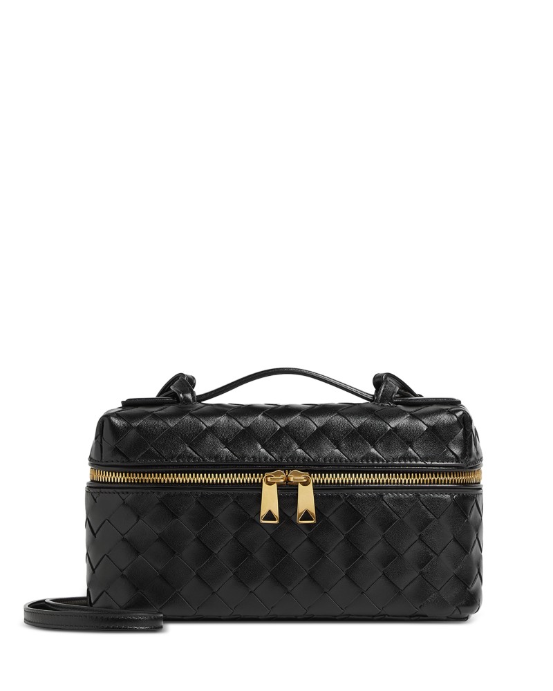Bottega Veneta Bang Bang Intrecciato Leather Vanity Case in Black/Gold