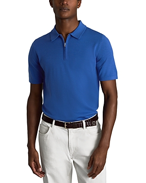 Shop Reiss Maxwell Slim Fit Merino Wool Quarter Zip Short Sleeve Polo Shirt In Lapis Blue