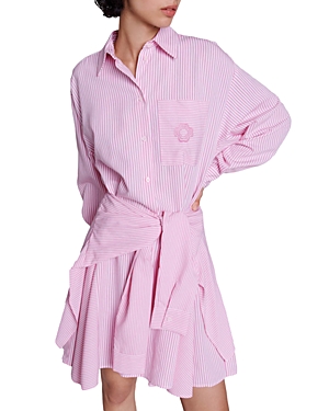Maje Riavita Striped Draped Shirtdress In Pink