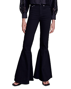 Maje Paflencono High Rise Bell Bottom Jeans in Black