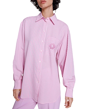 Shop Maje Chiavita Oversized Long Sleeve Shirt In Pink