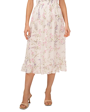 CeCe Floral Print Smocked Waist Midi Skirt