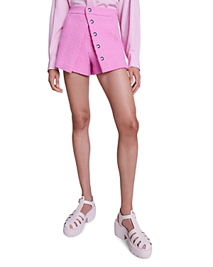 Shop Maje Ilabar Tweed Wrap Front Shorts In Pink