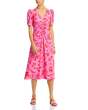Shop Rhode Maci Ruched Front Dress In Pink Deco Surf
