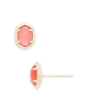 Shop Kendra Scott Daphne Large Stone Hexagon Stud Earrings In Gold Coral Pink Mother Of Pearl