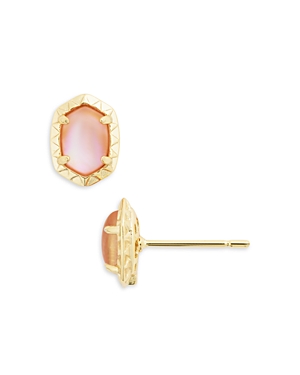 Shop Kendra Scott Daphne Large Stone Hexagon Stud Earrings In Gold Light Pink Iridescent Abalone