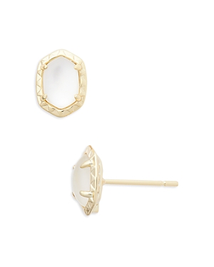 Shop Kendra Scott Daphne Large Stone Hexagon Stud Earrings In Gold Ivory Mother Of Pearl