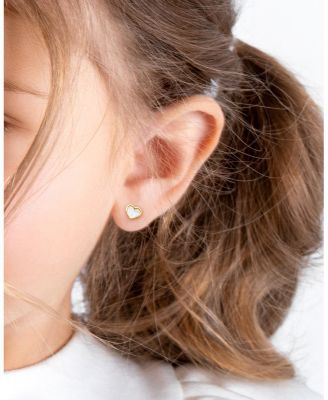 Girls' 14K Gold Genuine Love Mother of Pearl Heart Studs - Baby, Little Kid, Big Kid