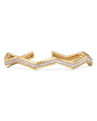 David Yurman Stax Zig Zag Cuff Bracelet in 18K Yellow Gold with Diamonds, 5mm