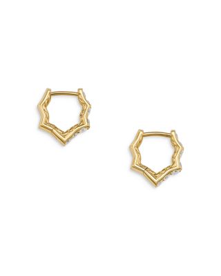 Stax Zig Zag Huggie Hoop Earrings in 18K Yellow Gold with Diamonds, 13mm