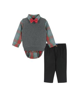 Andy & Evan - Boys' Holiday Check Buttondown with Vest Set - Baby