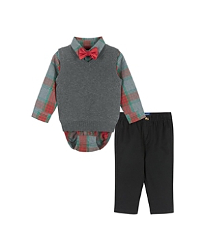 Shop Andy & Evan Boys' Holiday Check Button-down Shirt And Vest Set - Baby In Gray