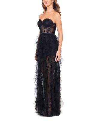Strapless Lace Tulle Ruffle Gown - 100% Exclusive
