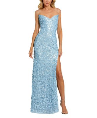Mac Duggal - Embellished Spaghetti Strap V Neck Gown with Slit
