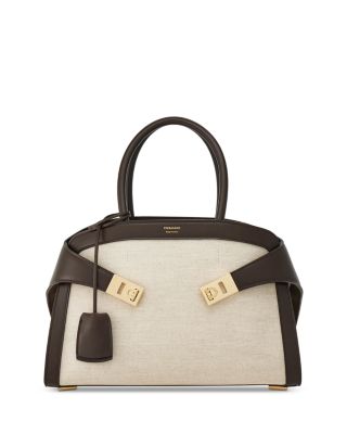 Ferragamo - Small Hug Leather & Canvas Top Handle Shoulder Bag