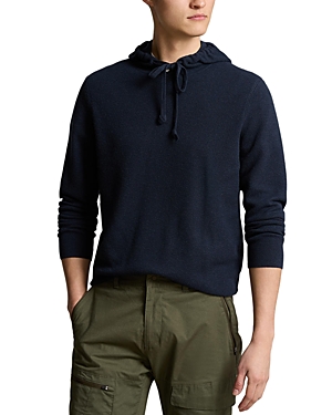 Shop Polo Ralph Lauren Mesh Knit Cashmere Hooded Sweater In Navy