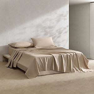 Calvin Klein Solid Washed Cotton Percale 4 Piece Sheet Set, Queen